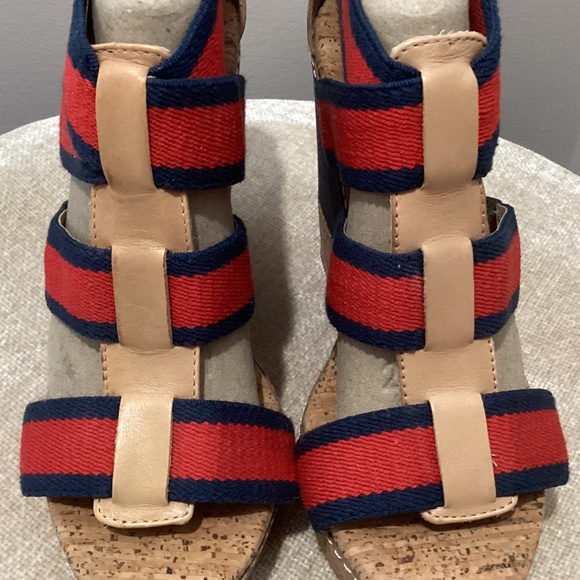 **NEW** Splendid Klever Wedge Heeled Cork Sandals - Red/Blue/Tan - 7M - Picture 10 of 13